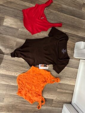 Assorted Women's Tank & Bodysuit Trio — Red, Brown, Orange